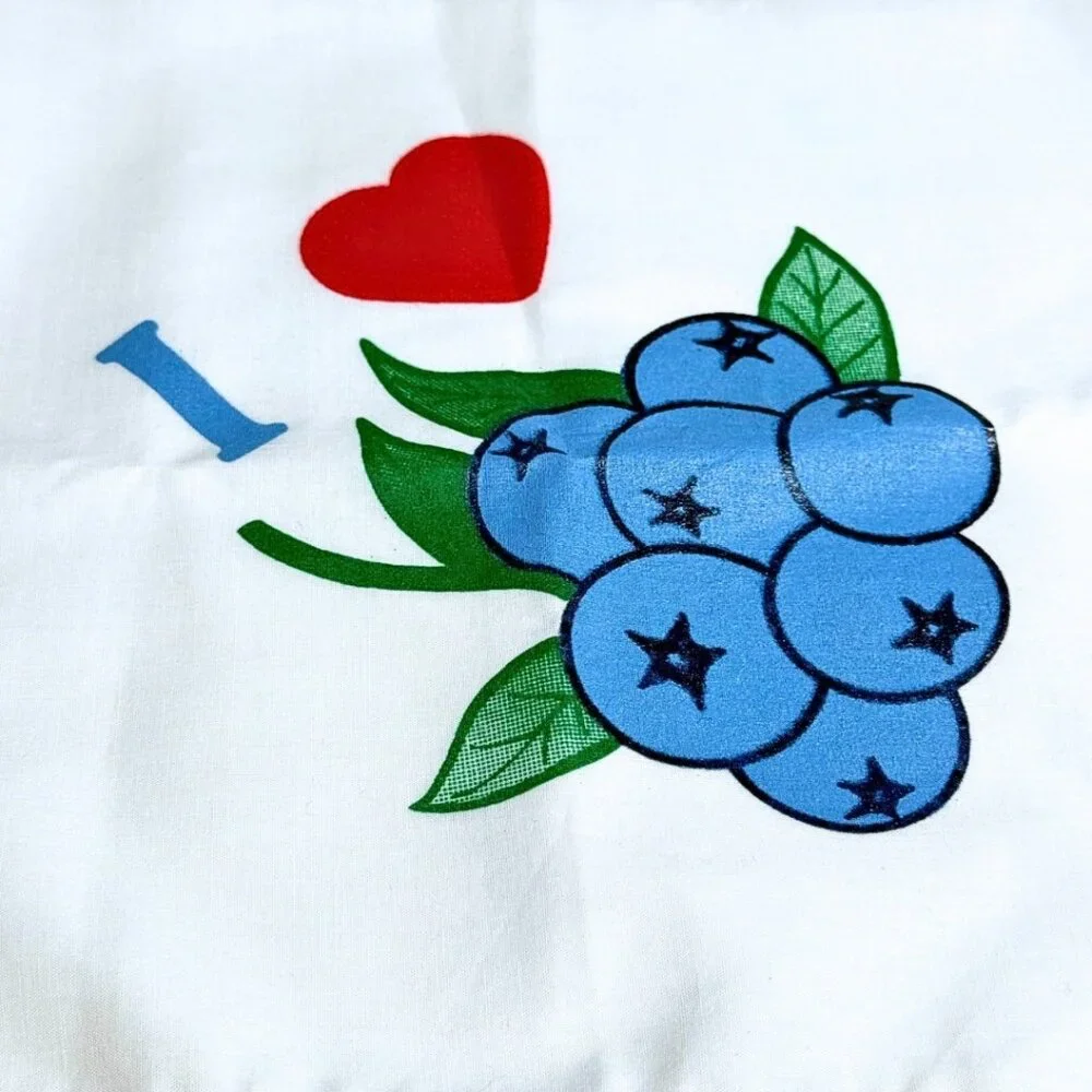 I Love Blueberries Large Square Handkerchief Dinner Napkin White Tea Towel